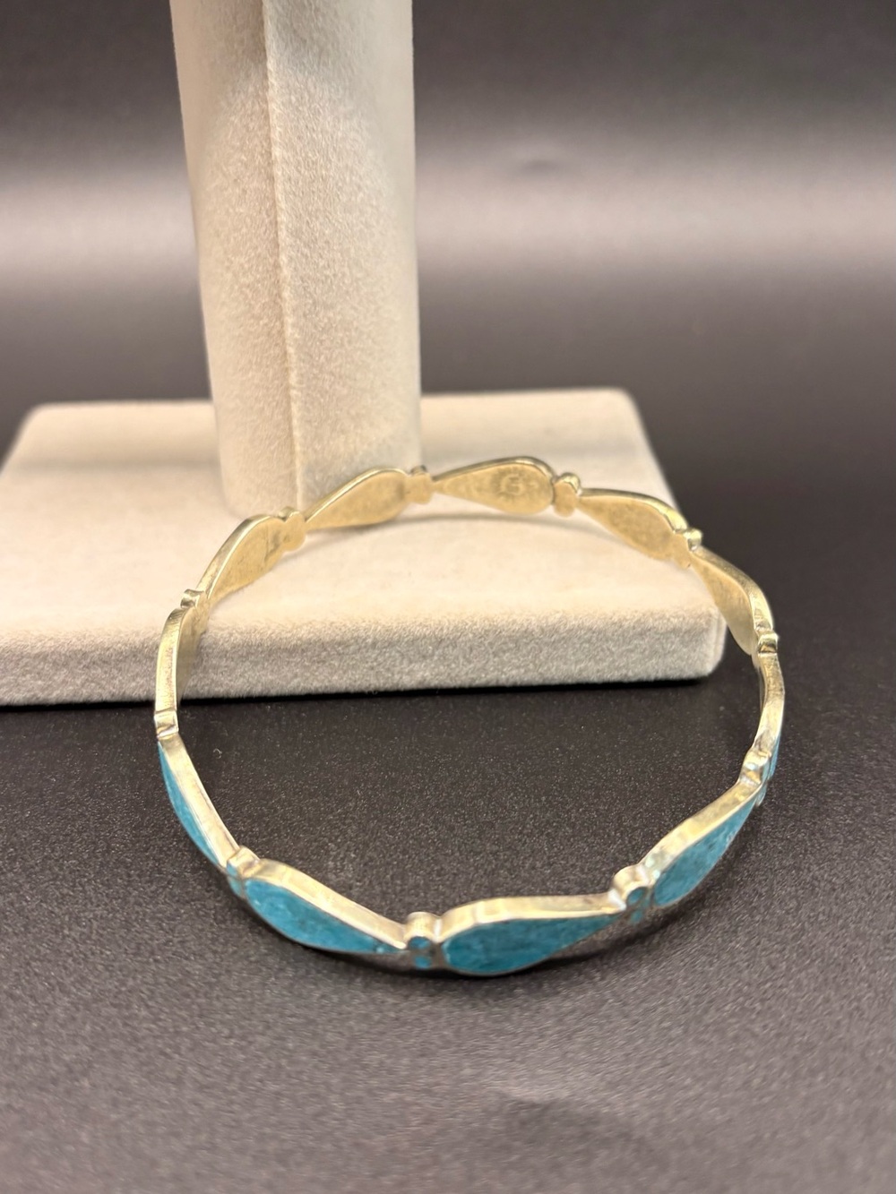 Vintage Mexico 925 Sterling Turquoise Inlay Link Bracelet Eagle Mark - Picture 3 of 8